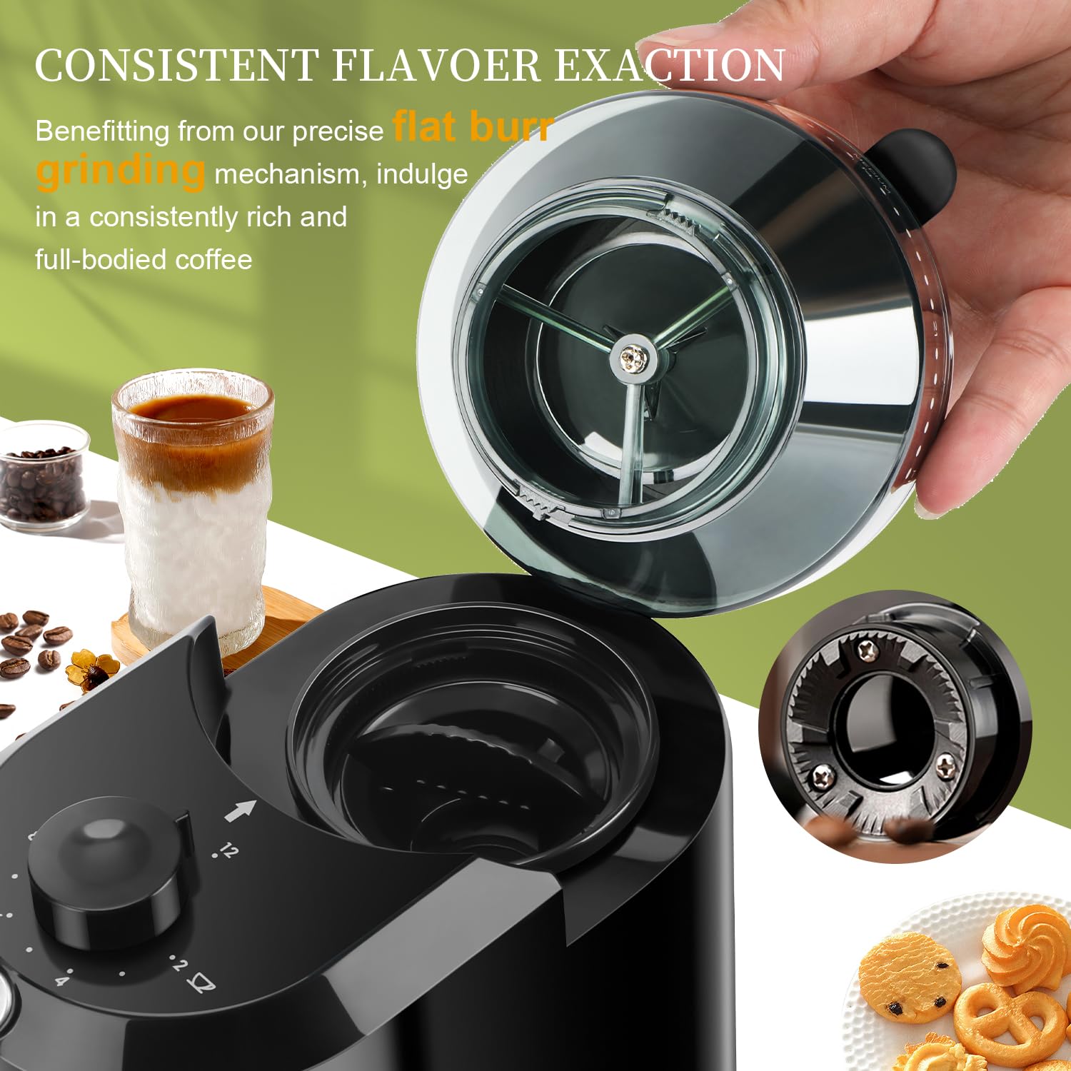 Molinillo de café automático W - Coffee Grinder Burr Flat reseña y precio
